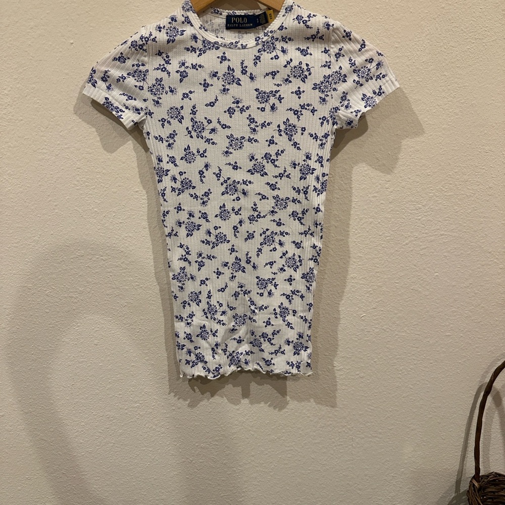 Girls Polo White and Blue Floral T-Shirt
